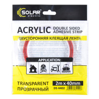 Лента клейкая двусторонняя Solar, ACRYLIC (VHB), прозрачная, 40ммx2м