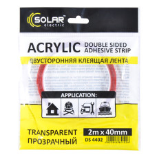 Стрічка клеюча двостороння Solar, ACRYLIC (VHB), прозора, 40ммx2м