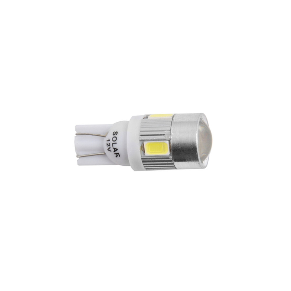 LED автолампа Solar 12V T10 W2.1x9.5d 6SMD 5630 with lens white, 2шт