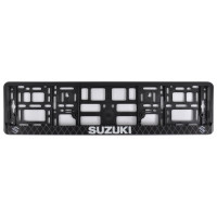 Рамка Сarlife под номер, цветная печать, Suzuki бело-черная