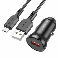 Автомобильное зарядное устройство BOROFONE BZ18 single port QC3.0 car charger set(Micro) 18W Black