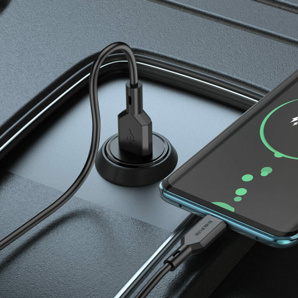 Автомобильное зарядное устройство BOROFONE BZ18 single port QC3.0 car charger set(Type-C) 18W Black