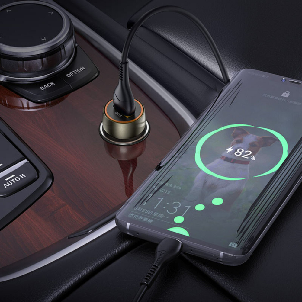 Автомобильное зарядное устройство HOCO Z46 Blue shield single port QC3.0 18W (Type-C) Metal Gray