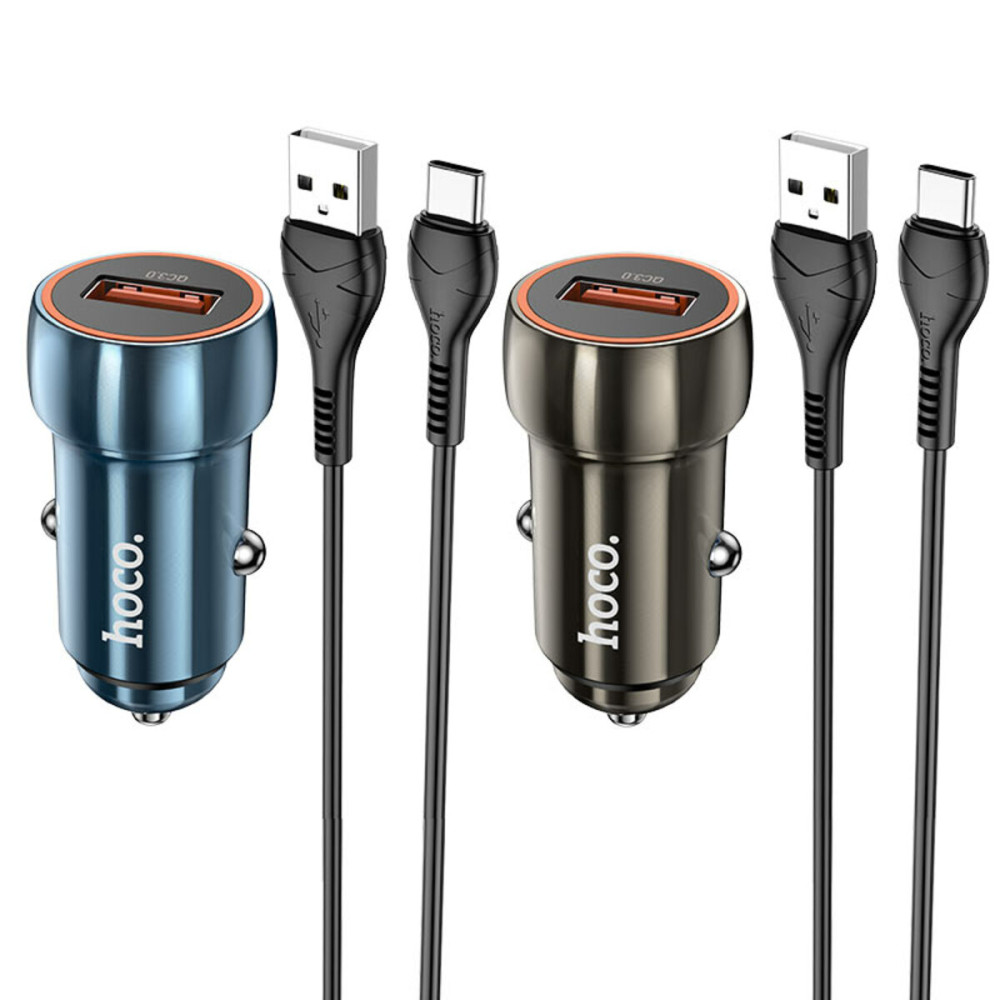 Автомобильное зарядное устройство HOCO Z46 Blue shield single port QC3.0 18W (Type-C) Metal Gray