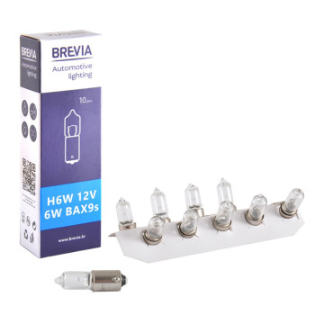 Лампа накаливания Brevia H6W 12V 6W BA9s CP, 10шт