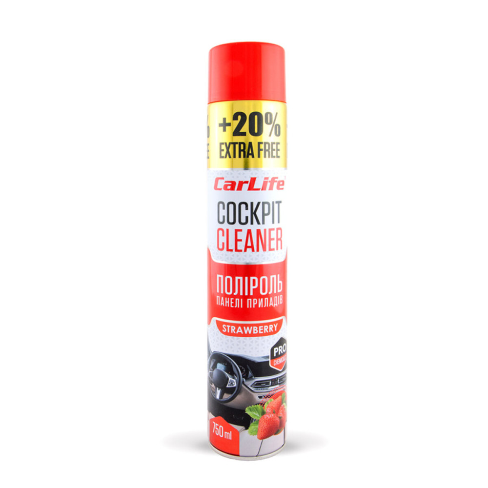 Полироль для панели приборов CarLife Cockpit Cleaner Клубника, 750мл