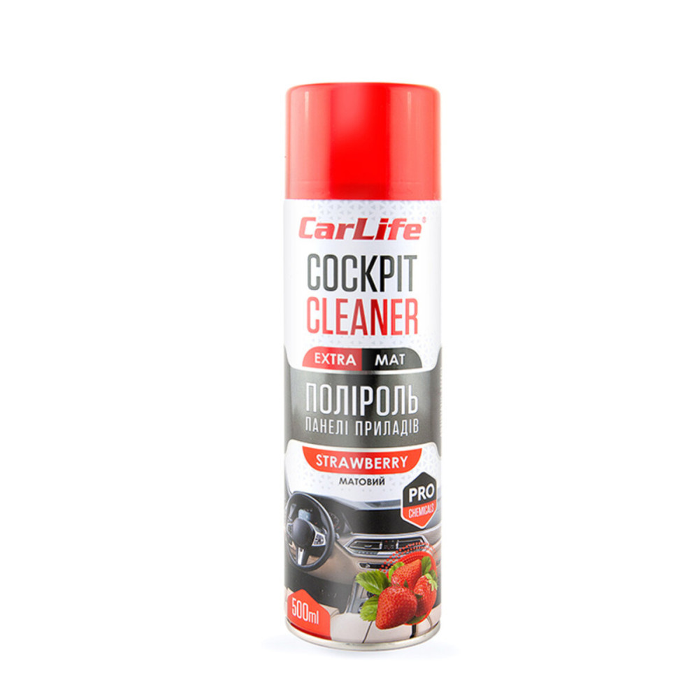 Полироль для панели приборов CarLife Cockpit Cleaner EXTRA MAT Клубника, 500мл