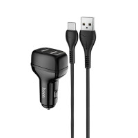 Автомобильное зарядное устройство HOCO Z36 Leader dual port car charger set(Type-C) Black