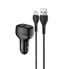 Автомобильное зарядное устройство HOCO Z36 Leader dual port car charger set(Type-C) Black