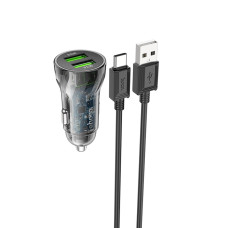 Автомобильное зарядное устройство HOCO Z47 Transparent Discovery Edition dual port QC3.0 18W (Type-C) Transparent Black