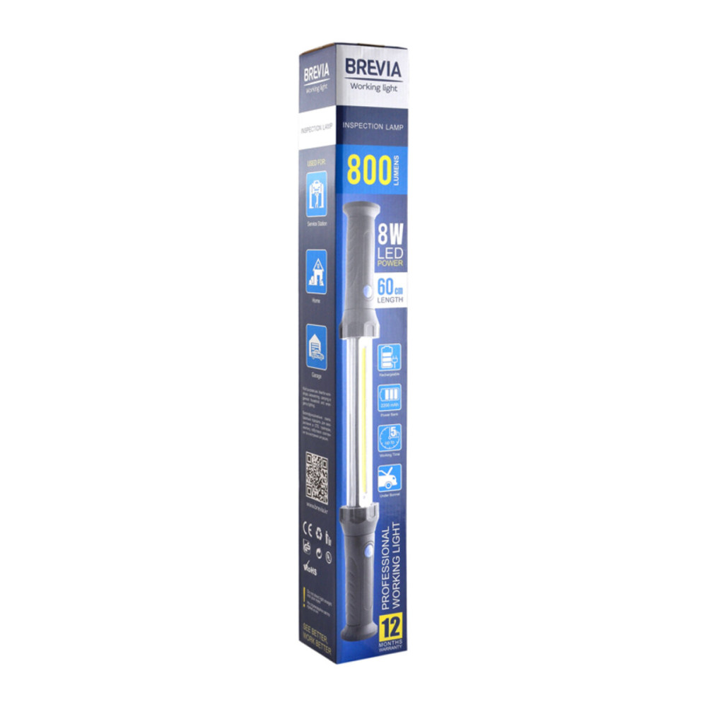 Профессиональная инспекционная лампа Brevia LED 60см 8W COB 800lm 2200mAh Power Bank