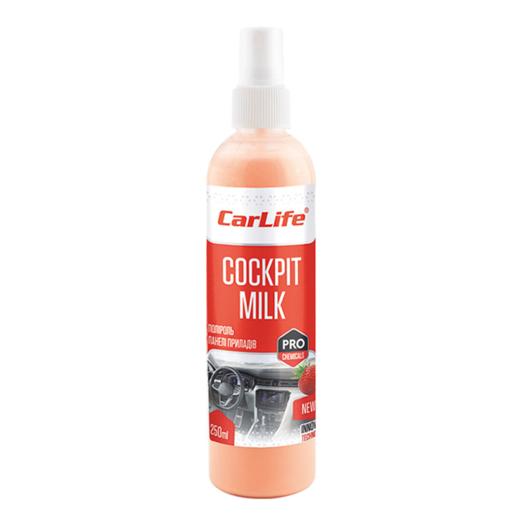 Полироль-молочко для панели приборов Carlife Cockpit Milk Клубника, 250мл
