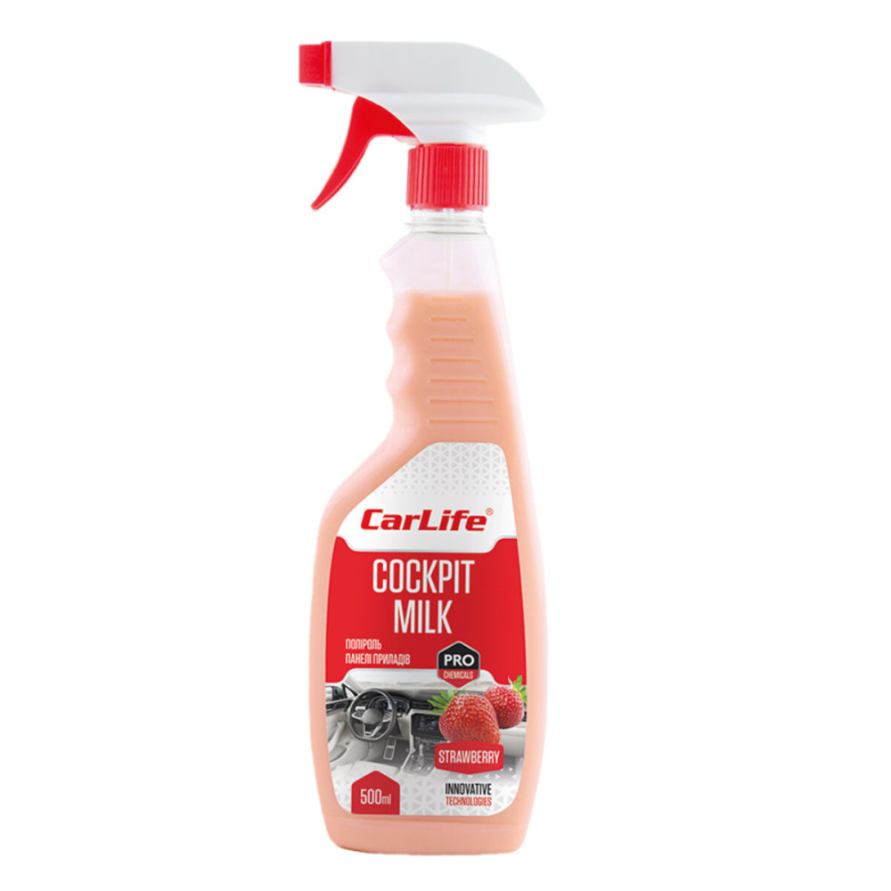 Полироль-молочко для панели приборов Carlife Cockpit Milk Клубника, 500мл