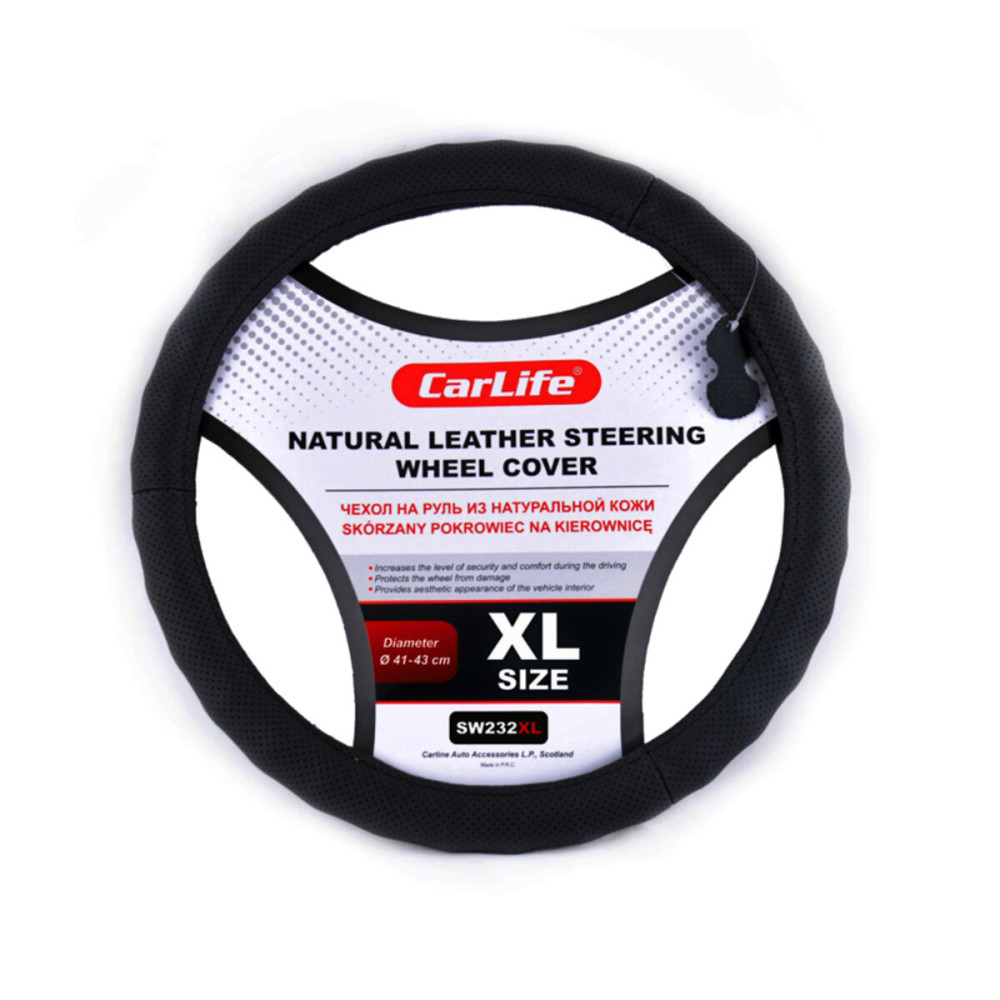 Чехол на руль Carlife 41-43 см кожаный, черный SW232XL