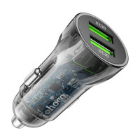 Автомобильное зарядное устройство HOCO Z47 Transparent Discovery Edition dual port QC3.0 18W (Micro) Transparent Black