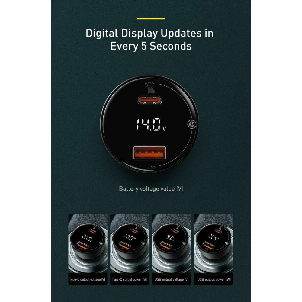 Автомобильное зарядное устройство Baseus Superme Digital Display PPS Dual Quick Charger Car Charger 100 W Black