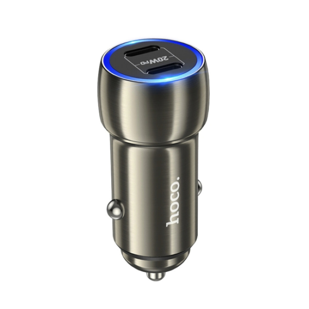 Автомобильное зарядное устройство HOCO Z48 Tough 40W dual port(2C) car charger set(C to iP) Metal Gray
