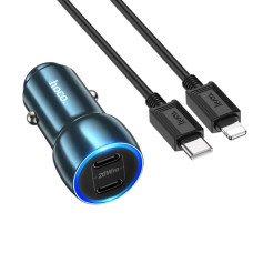 Автомобильное зарядное устройство HOCO Z48 Tough 40W dual port(2C) car charger set(C to iP) Sapphire Blue