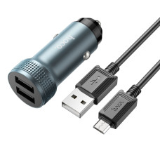 Автомобильное зарядное устройство HOCO Z49 Level dual port car charger set(Micro) Metal Gray