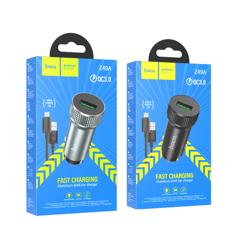 Автомобильное зарядное устройство HOCO Z49A Level single port QC3.0 18W (Micro) Metal Gray