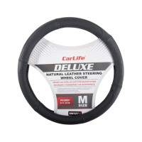 Чехол на руль Carlife 37-39 см кожаный Delux, черный SW327M