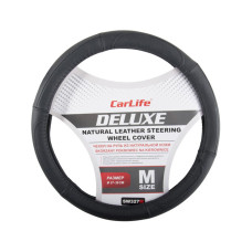 Чехол на руль Carlife 37-39 см кожаный Delux, черный SW327M