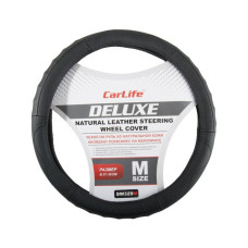 Чехол на руль Carlife 37-39 см кожаный Delux, черный SW329M