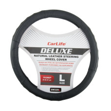 Чехол на руль Carlife 39-41 см кожаный Delux, черный SW329L