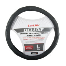 Чехол на руль Carlife 39-41 см кожаный Delux, черный SW331L