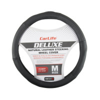 Чехол на руль Carlife 37-39 см кожаный Delux, черный SW331M