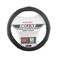 Чехол на руль Carlife 37-39 см кожаный Delux, черный SW331M