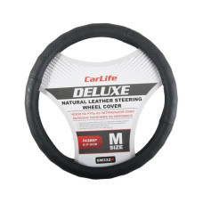 Чехол на руль Carlife 37-39 см кожаный Delux, черный SW332M