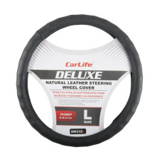 Чехол на руль Carlife 39-41 см кожаный Delux, черный SW332L