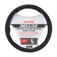 Чехол на руль Carlife 39-41 см кожаный Delux, черный SW334L