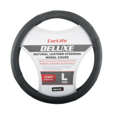 Чехол на руль Carlife 39-41 см кожаный Delux, черный SW336L