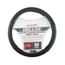 Чехол на руль Carlife 37-39 см кожаный Delux, черный SW337M
