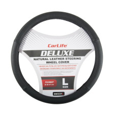 Чохол на кермо Carlife 39-41 см шкіряний Delux,чорний/ SW337L