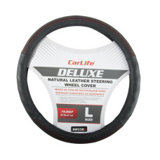 Чехол на руль Carlife 39-41 см кожаный Delux, черный SW338L