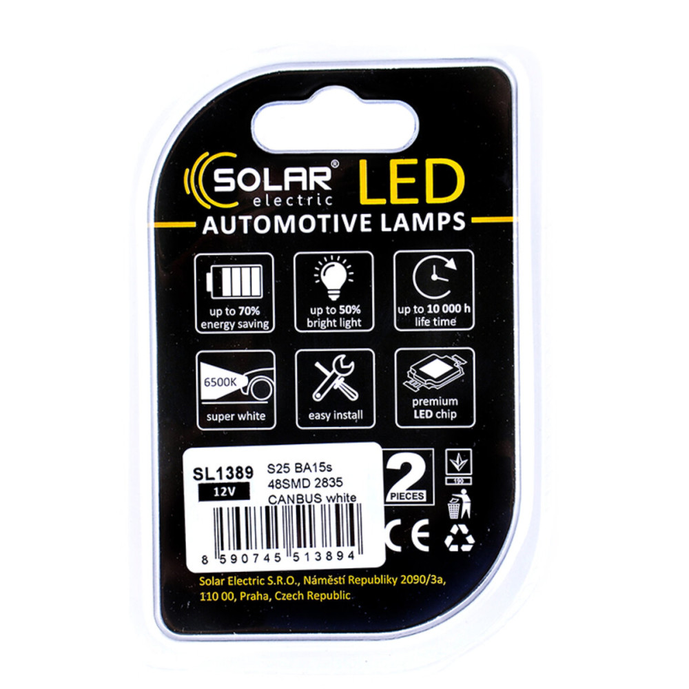 LED автолампа Solar 12V S25 BA15s 48SMD white, 2шт