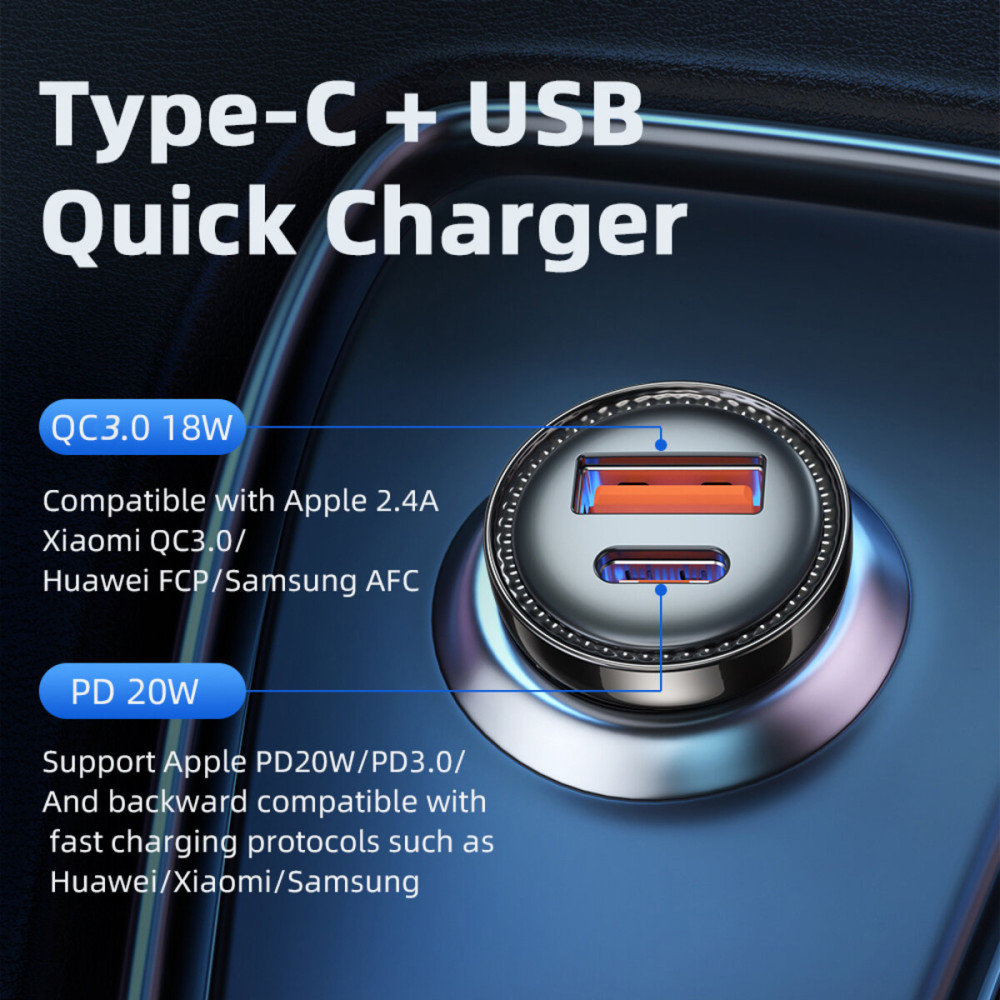 Автомобільний зарядний пристрій Essager Sunset 18W  (ECC2Q-WL0A)
