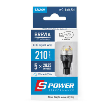 LED автолампа Brevia S-Power W16W 210Lm 5x2835SMD 12/24V CANbus, 2шт