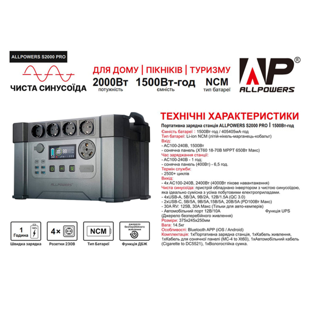 Портативна зарядна станція ALLPOWERS S2000 PRO