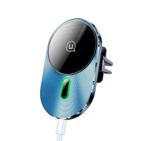 Автомобильный держатель для смартфона Usams US-CD170 Magnetic Car Wireless Charging Phone Holder (Air Vent) 15W (With Magnetic Ring) Grey