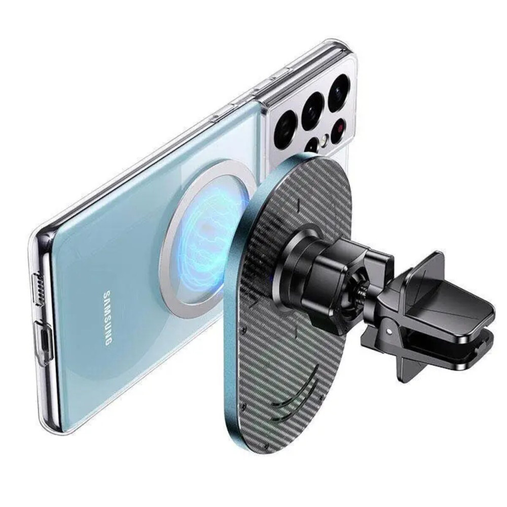 Автомобильный держатель для смартфона Usams US-CD170 Magnetic Car Wireless Charging Phone Holder (Air Vent) 15W (With Magnetic Ring) Grey