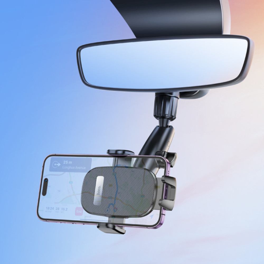 Автомобильный держатель для смартфона HOCO H17 Waves rearview mirror car holder Black