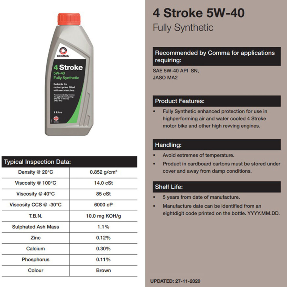 Чотиритактне масло Comma TWO WHEEL 4T 5W-40 FULLY SYN 1л