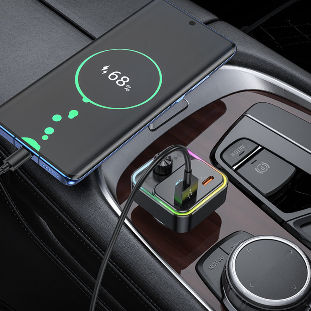 FM-модулятор с зарядным устройствомом HOCO E81 Fantasy PD30W+QC3.0 car BT FM transmitter Black
