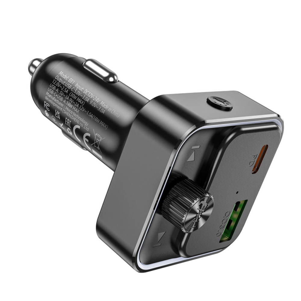 FM-модулятор с зарядным устройствомом HOCO E81 Fantasy PD30W+QC3.0 car BT FM transmitter Black