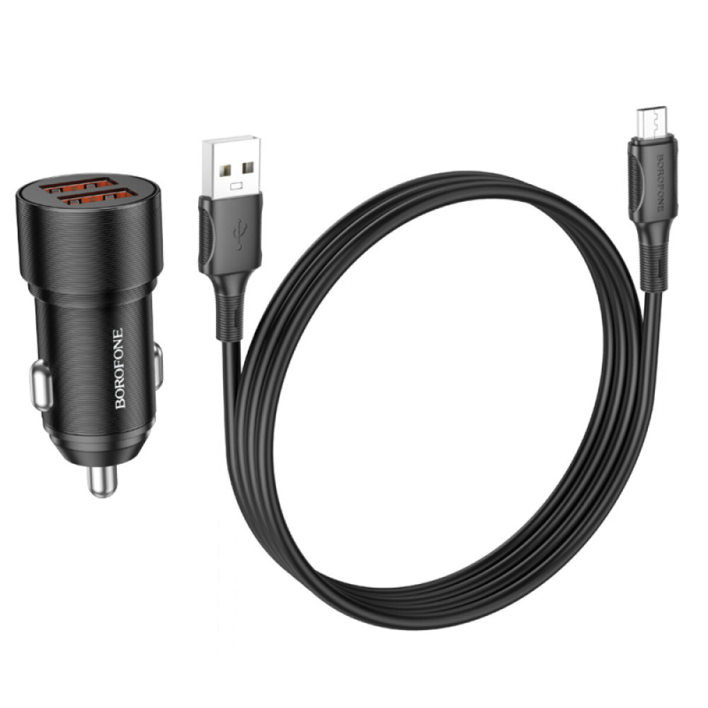 Автомобильное зарядное устройство BOROFONE BZ19B Wisdom 36W dual port QC3.0 car charger set(Micro) Black