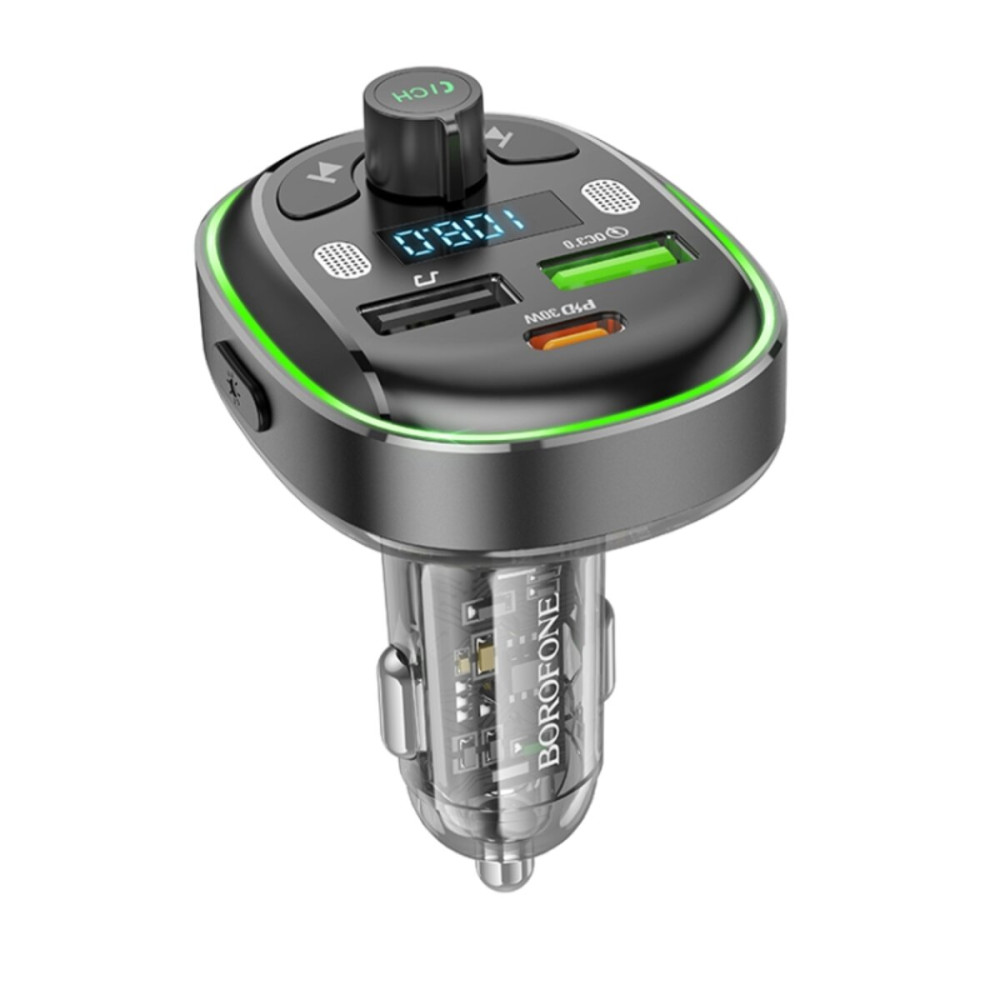 FM-модулятор с зарядным устройствомом BOROFONE BC47 Might PD30W+QC3.0 car BT FM transmitter Jazz Metal Gray